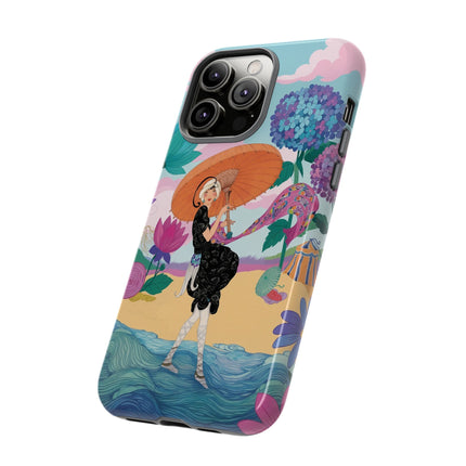 🌊☂️ The Lady Of The Flowered Seashore Phone Case – Art Deco Seaside Fashion
