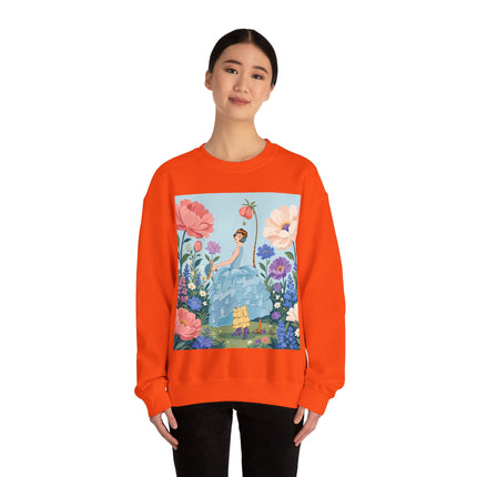 🌸🩵 The Blue Ruffle Garden Crewneck Sweatshirt – Art Deco Floral Whimsy