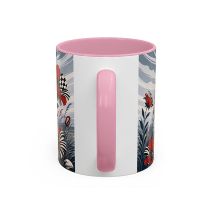☔🌹 The Scarlet Checkerboard Rainstorm Colorful Mug – Art Deco Floral Elegance