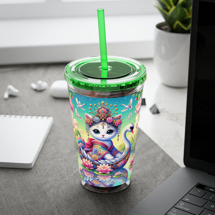 Geisha Kitten’s River Voyage Sunsplash Tumbler with Straw, 16oz