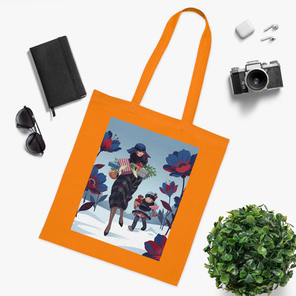 🎁🌺 The Christmas Gift Garden Stroll Cotton Tote Bag – Art Deco Holiday Elegance