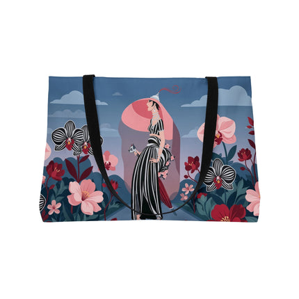 🌸🖤 The Striped Orchid Promenade Weekender Tote Bag – Art Deco Floral Fashion