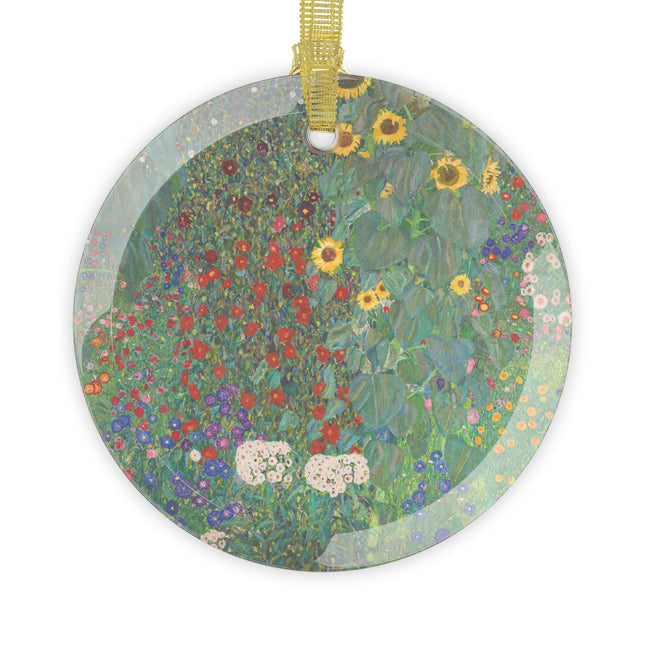 Farm Garden with Sunflowers by Gustav Klimt Glass Ornament