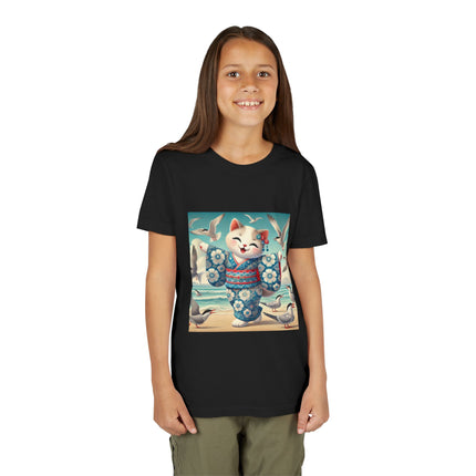 Geisha Kitten by the Seaside Youth Short Sleeve Tee
