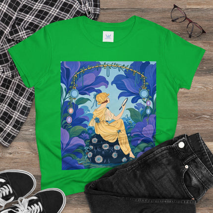 🪞🌺 The Enchanted Garden Mirror Cotton Tee – Art Deco Fashion Whimsy