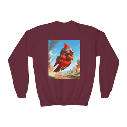 Cardinal Dive Bomber Youth Crewneck Sweatshirt – Action, Courage & High-Flying Adventure