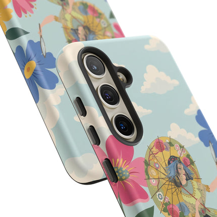 🌸🪞 The Floral Parasol Reflection Phone Case – Art Deco Garden Fantasy