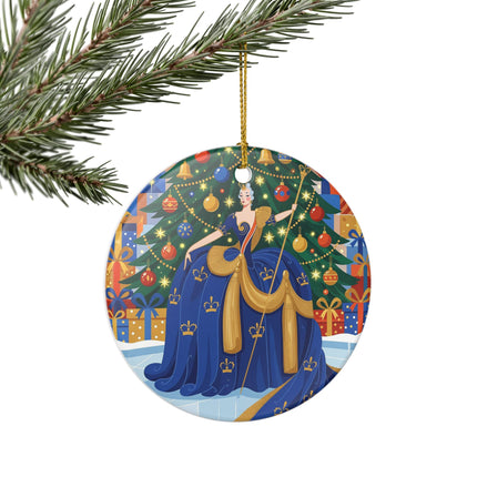 👑🎄 The Christmas Queen Of Golden Bells Ceramic Ornament – Art Deco Holiday Elegance