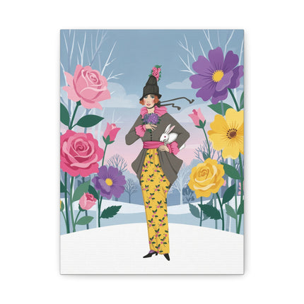 🐇🌹 The Lady With The White Rabbit Matte Canvas – Art Deco Winter Garden