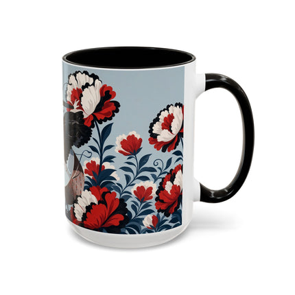 ❤️🌺 The Scarlet Blossom Dancer Colorful Mug – Art Deco Fashion Whimsy