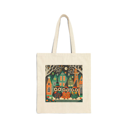 Night of the Trick-or-Treating Owlets Cotton Canvas Tote Bag