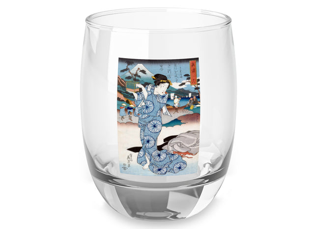 Japanese woman woodblock print by Keisai Eisen Whiskey Glass