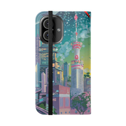 🦜⚡ Tech Plumes Flip Case – Neon Feathers & Futuristic Brilliance