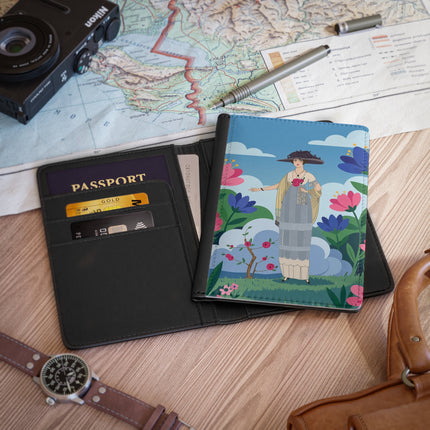 🌸🎩 The Lady Of The Grand Flower Garden Passport Cover – Art Deco Fashion Illustration