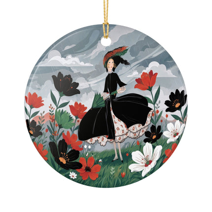 🌧️🌺 The Stormy Flower Walk Ceramic Ornament – Art Deco Floral Fashion