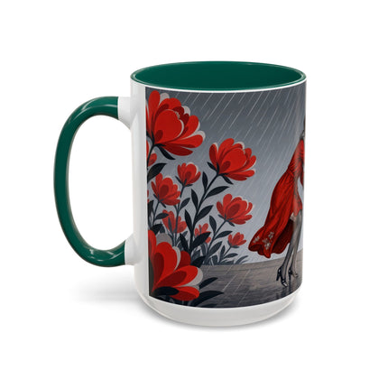 ☔🌹 The Scarlet Rainstorm Promenade Colorful Mug – Art Deco Motoring Elegance