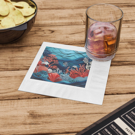 Enchanting Underwater Scene White Coined Napkins
