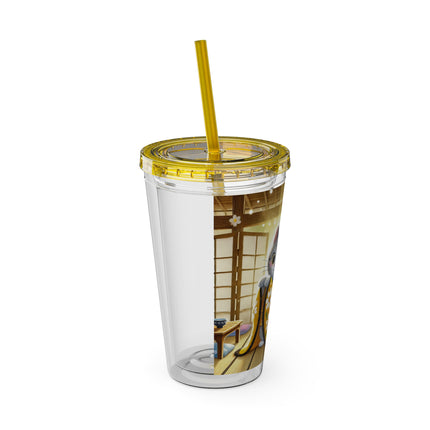 Playful Kitten in the Tea Room Sunsplash Tumbler with Straw, 16oz