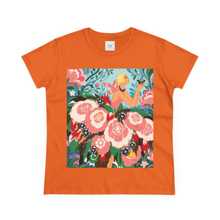 🌸🐦 The Girl Of The Little Birds Cotton Tee – Art Deco Floral Whimsy