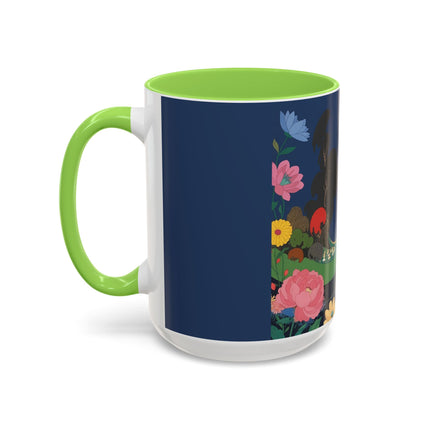 The Lady And The Crimson Moonbird Colorful Mugs – Art Deco Whimsical Garden Elegance