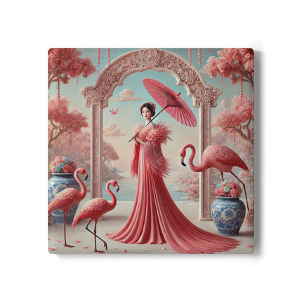 Petals, Porcelain, and Flamingos Ceramic Coaster