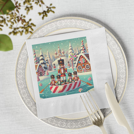 Nutcracker Candy-Striped Adventure White Coined Napkins