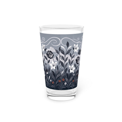 🖤🌸 The Greyhound Floral Promenade Pint Glass – Art Deco Monochrome Fashion