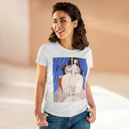 🦢💎 The Ivory Midnight Muse Cotton Tee – Art Deco Fashion Elegance