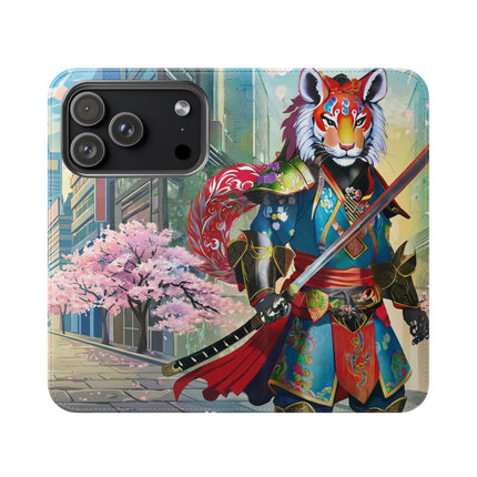 🦁🦊⚔️ Cyberpunk Lion Samurai Flip Case – Futuristic Honor & Kitsune Spirit