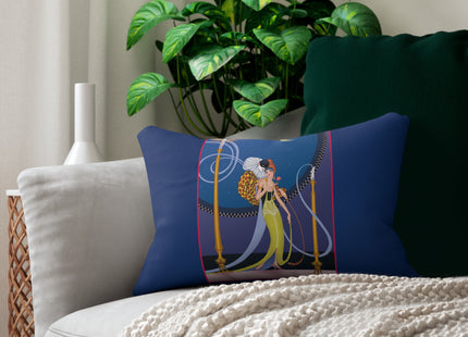 Smoke and Secrets: A Glamorous Encounter in Prohibition Era Spun Polyester Lumbar Pillow
