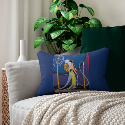 Smoke and Secrets: A Glamorous Encounter in Prohibition Era Spun Polyester Lumbar Pillow
