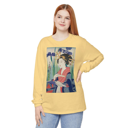 Woman with Bookmark and Book Garment-dyed Long Sleeve T-Shirt