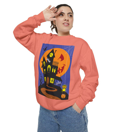 Halloween Night at the Haunted House Unisex Garment-Dyed Sweatshirt