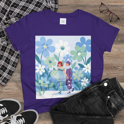🌸🎭 The Little Dancers In The Flower Garden Cotton Tee – Art Deco Floral Whimsy