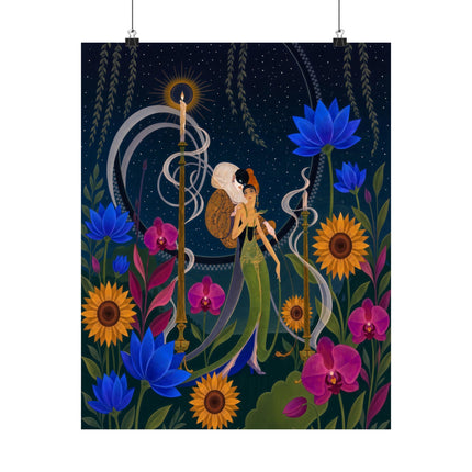 🌙🪷 The Lady Of The Midnight Lotus Garden Matte Vertical Poster – Art Deco Nocturne