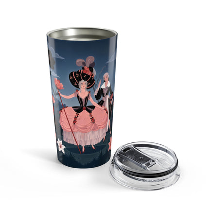 🌹🎭 The Rose Masquerade Promenade Tumbler, 20oz – Art Deco Floral Elegance