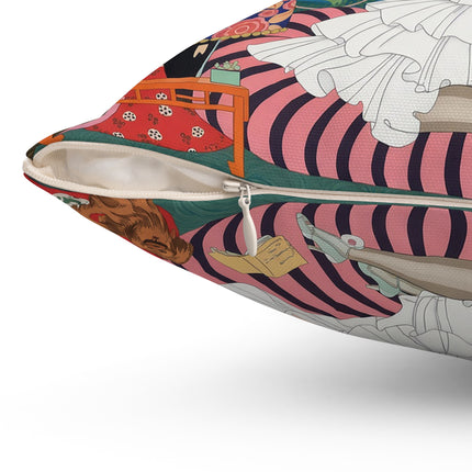 🌙🌺 The Lady Of The Midnight Garden Square Pillow – Art Deco Floral Reverie