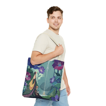 💧🌺 The Lady Of The Enchanted Fountain Tote Bag – Art Deco Garden Fantasy