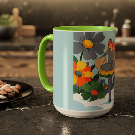 ❄️🌼 The Winter Flower Wanderer Colorful Mug – Colorful Art Deco Snow Fantasy