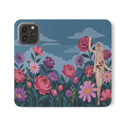 🌸☁️ The Lady Among The Giant Flowers Flip Case – Art Deco Floral Fantasy