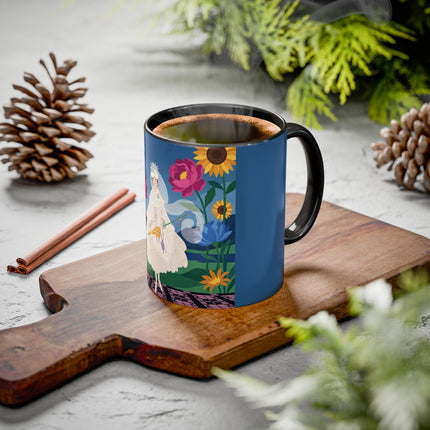 The Lady Of The Golden Parasol Colorful Mugs – Art Deco Botanical Elegance