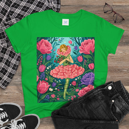🌹🩰 The Rose Garden Dancer Cotton Tee – Art Deco Floral Whimsy