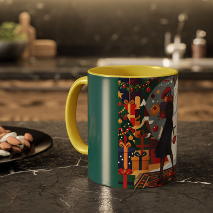 ☃️🎄 The Snowman's Christmas Companion Colorful Mug – Art Deco Holiday Fantasy