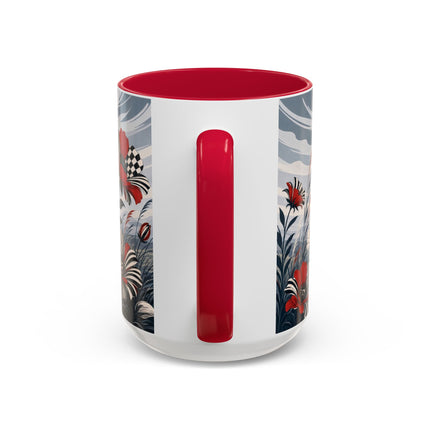 ☔🌹 The Scarlet Checkerboard Rainstorm Colorful Mug – Art Deco Floral Elegance