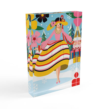 🌼🎄 The Christmas Blossom Belle Acrylic Art Block – Colorful Art Deco Holiday Fantasy