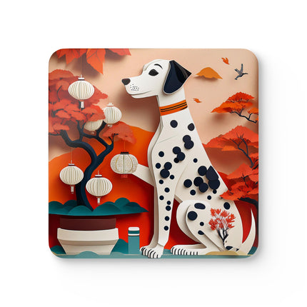 Dalmatian at an Autumn Bonsai Exhibition Corkwood Coaster Set