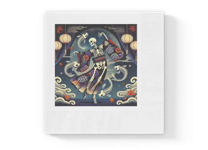 Skeleton Kabuki Performer White Coined Napkins