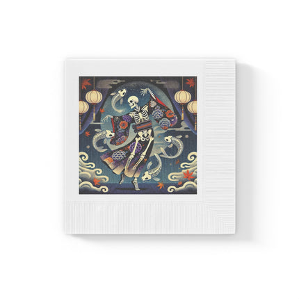Skeleton Kabuki Performer White Coined Napkins