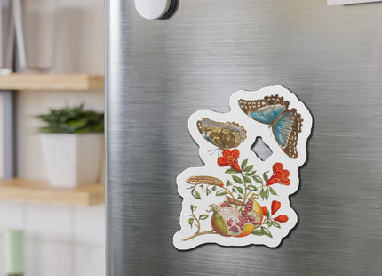Blue Butterflies and Pomegranate by Maria Sibylla Merian Die-Cut Magnets (5 Sizes)