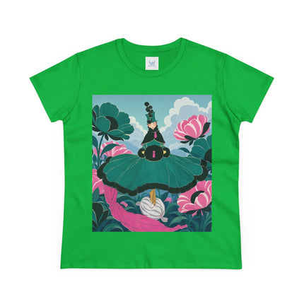 💚🌸 The Emerald Blossom Enchantress Cotton Tee – Art Deco Floral Fantasy